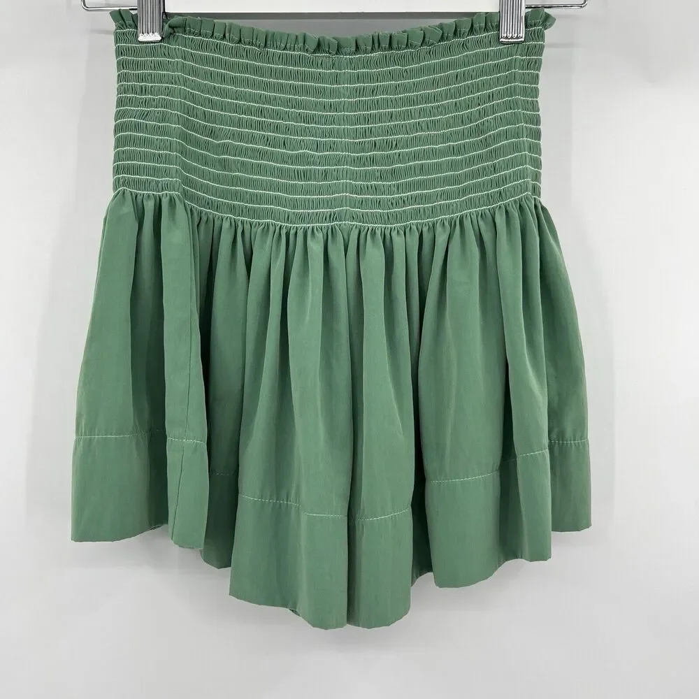 KOCH Erica Shorts Women's Size XS Skirt Skort Pleated Green Pull On Smocked Boho - Picture 5 of 9